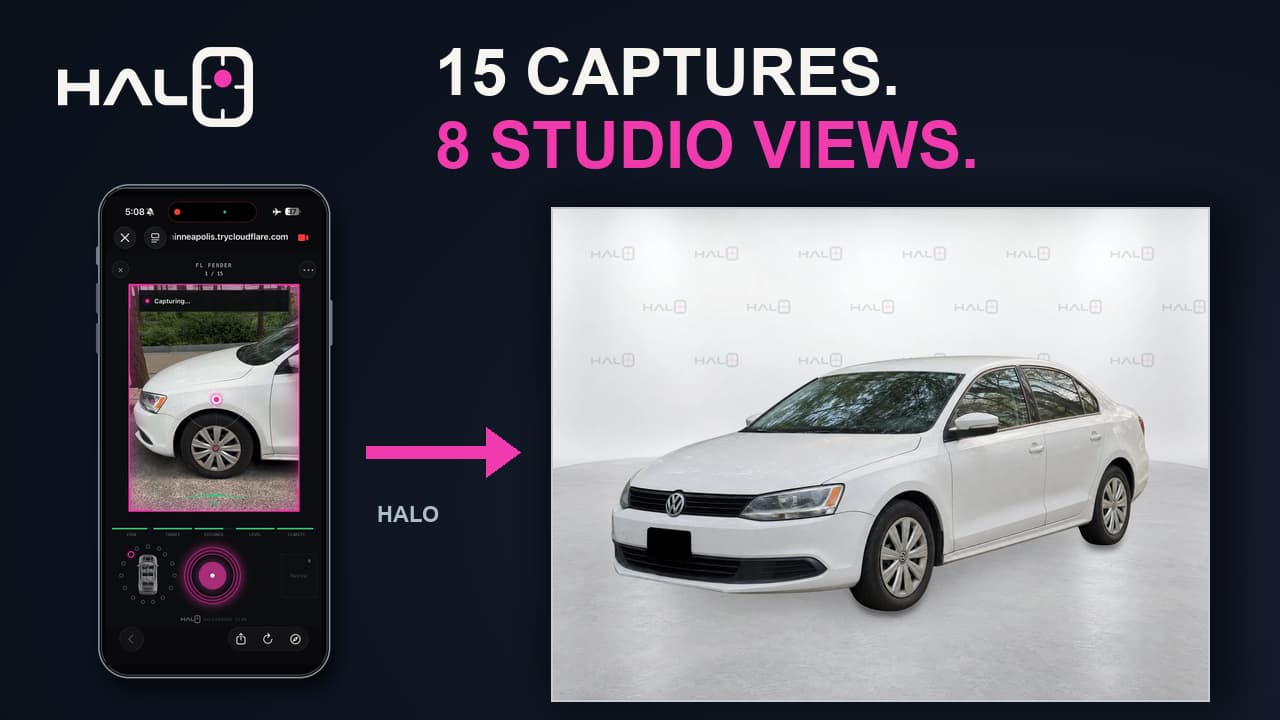 Actual Halo capture beside a finished vehicle listing image