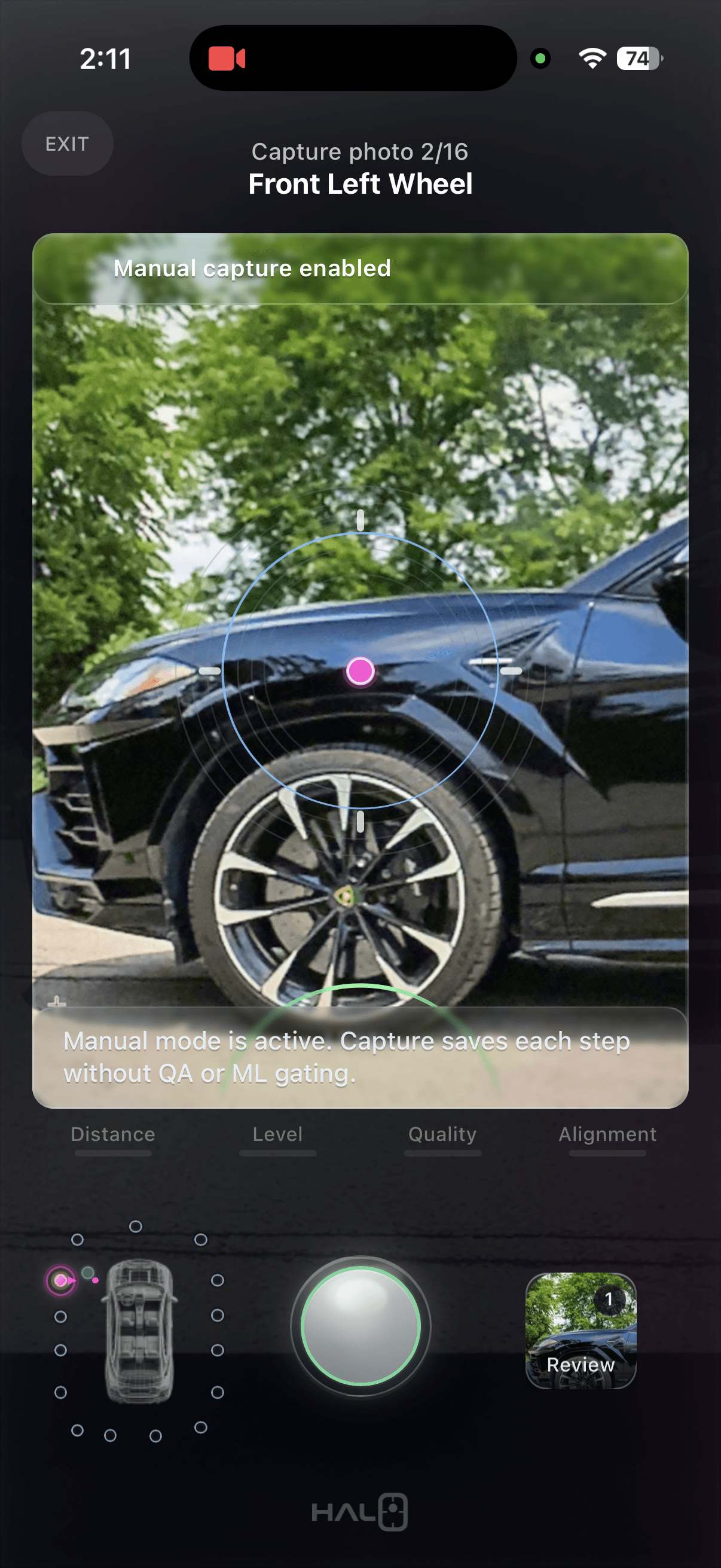 Halo Guided Capture interface for a Lamborghini final imagery task